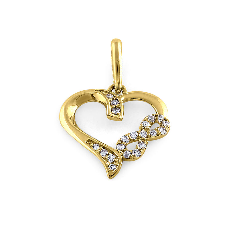 Solid 14K Yellow Gold Infinity Heart Diamond Pendant