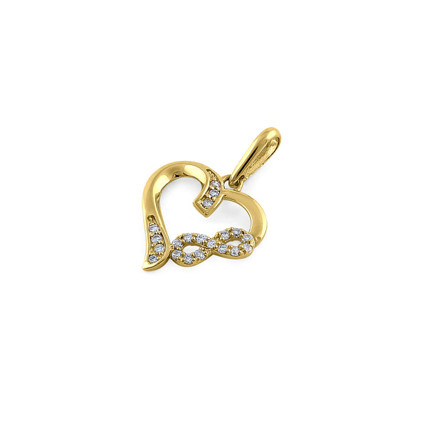 Solid 14K Yellow Gold Infinity Heart Diamond Pendant