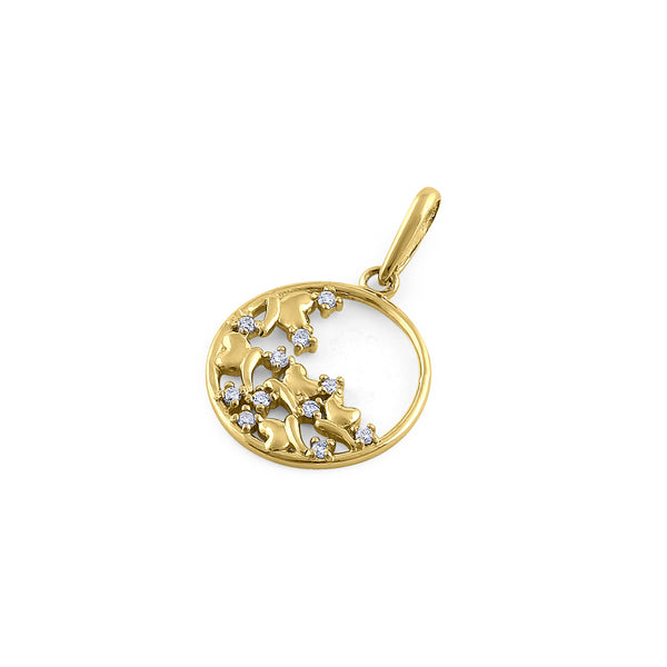 Solid 14K Yellow Gold Fall Leaves Diamond Pendant