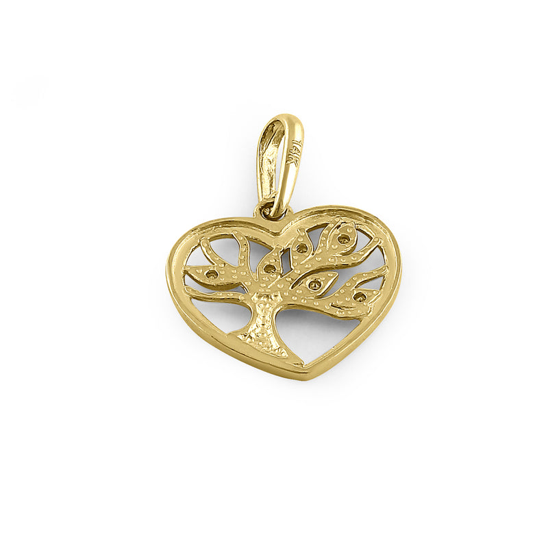 Solid 14K Yellow Gold Tree of Life Heart Diamond Pendant