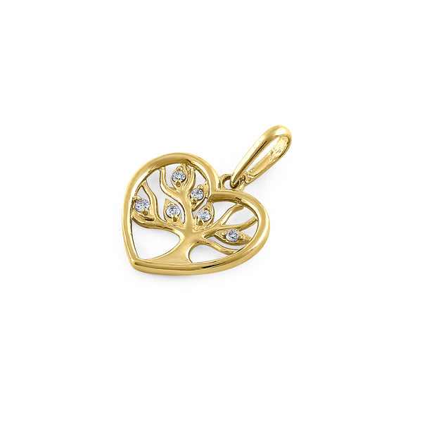 Solid 14K Yellow Gold Tree of Life Heart Diamond Pendant