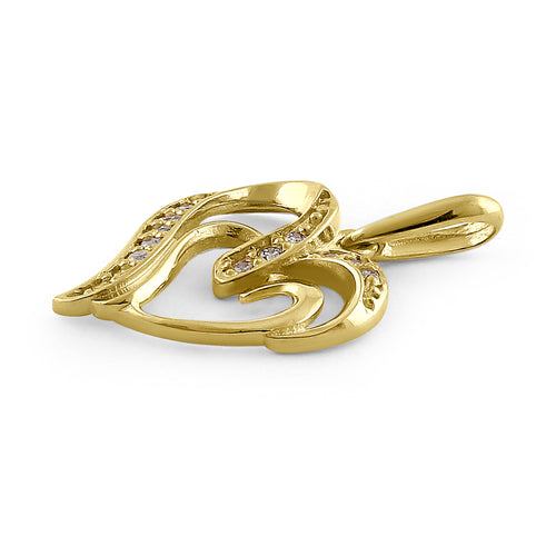 Solid 14K Yellow Gold Double Heart Diamond Pendant