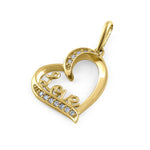 Solid 14K Yellow Gold Love & Heart Diamond Pendant