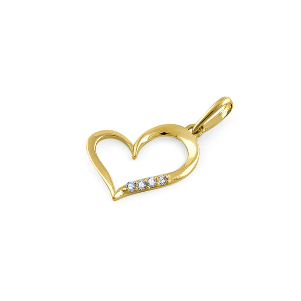 Solid 14K Yellow Gold Simple Heart Diamond Pendant
