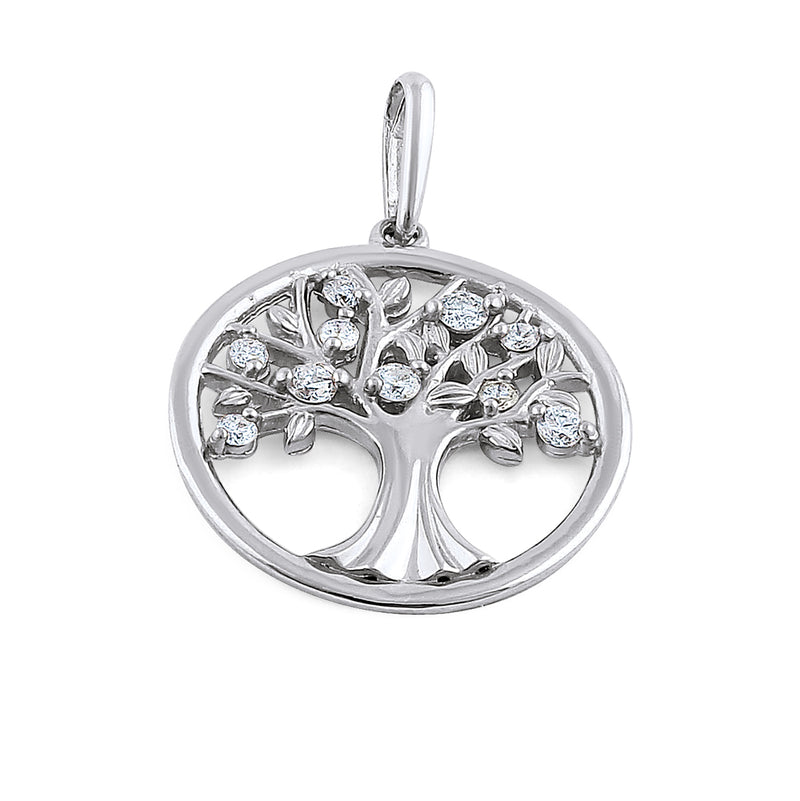 Solid 14K White Gold Tree of Life Diamond Pendant