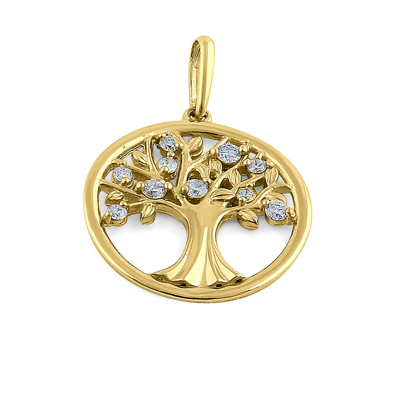 Solid 14K Yellow Gold Tree of Life Diamond Pendant