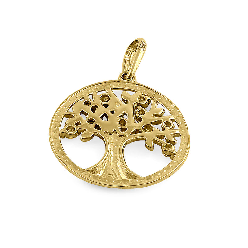 Solid 14K Yellow Gold Tree of Life Diamond Pendant