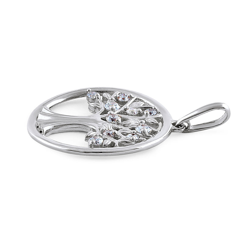 Solid 14K White Gold Tree of Life Diamond Pendant