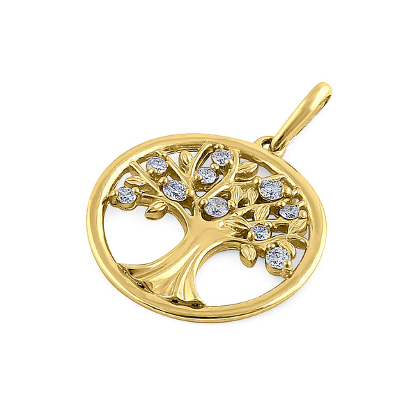 Solid 14K Yellow Gold Tree of Life Diamond Pendant