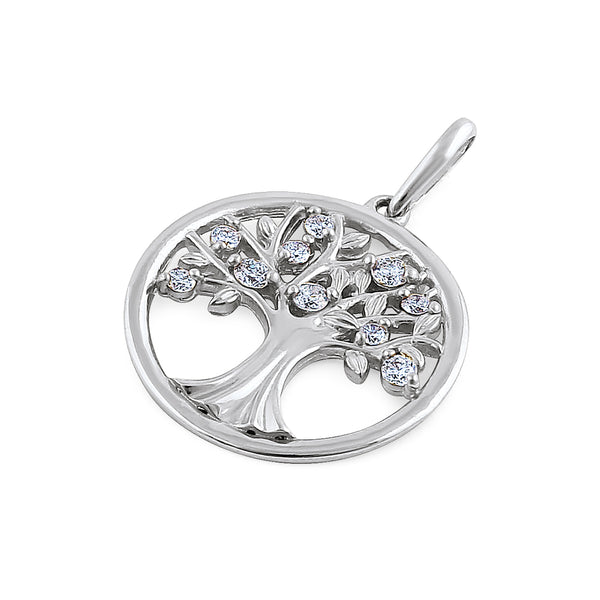 Solid 14K White Gold Tree of Life Diamond Pendant