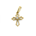 Solid 14K Yellow Gold Medieval Cross Diamond Pendant