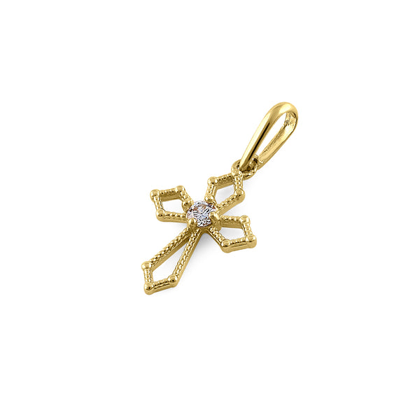 Solid 14K Yellow Gold Medieval Cross Diamond Pendant