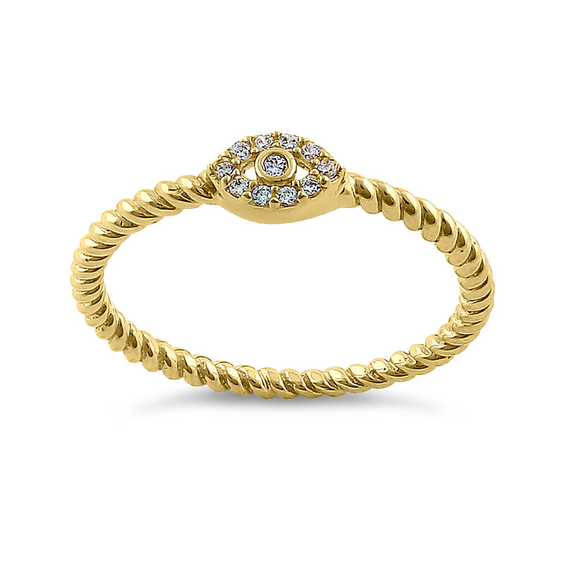 Solid 14K Yellow Gold Evil Eye Diamond Ring