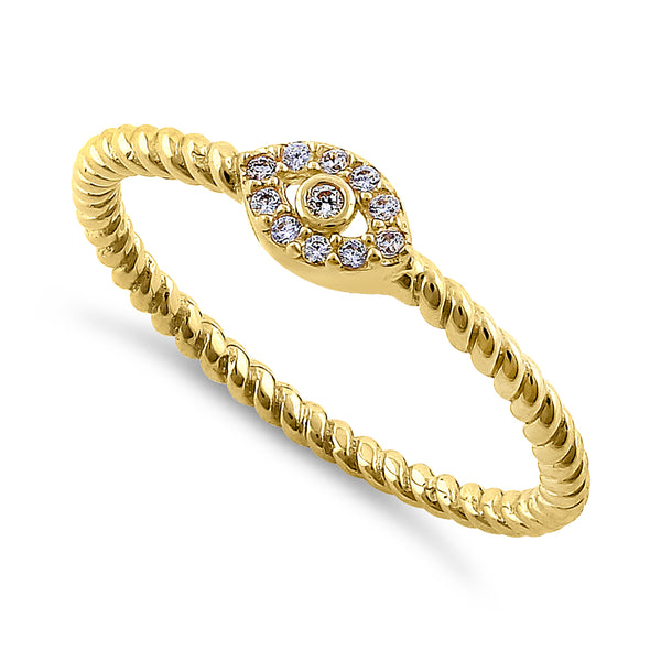 Solid 14K Yellow Gold Evil Eye Diamond Ring