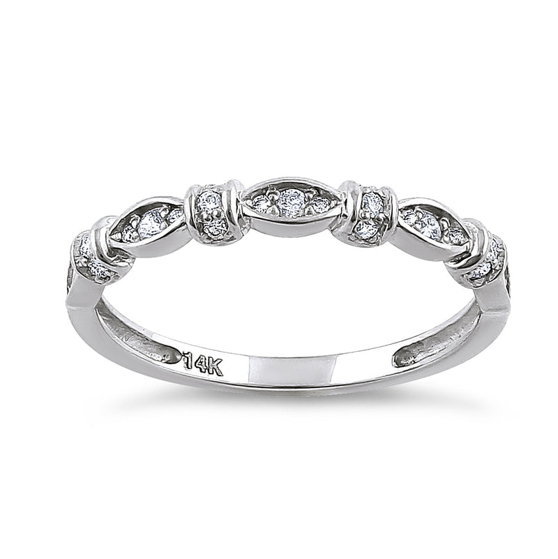 Solid 14K White Gold Half Eternity Round Marquise Pattern Diamond Ring