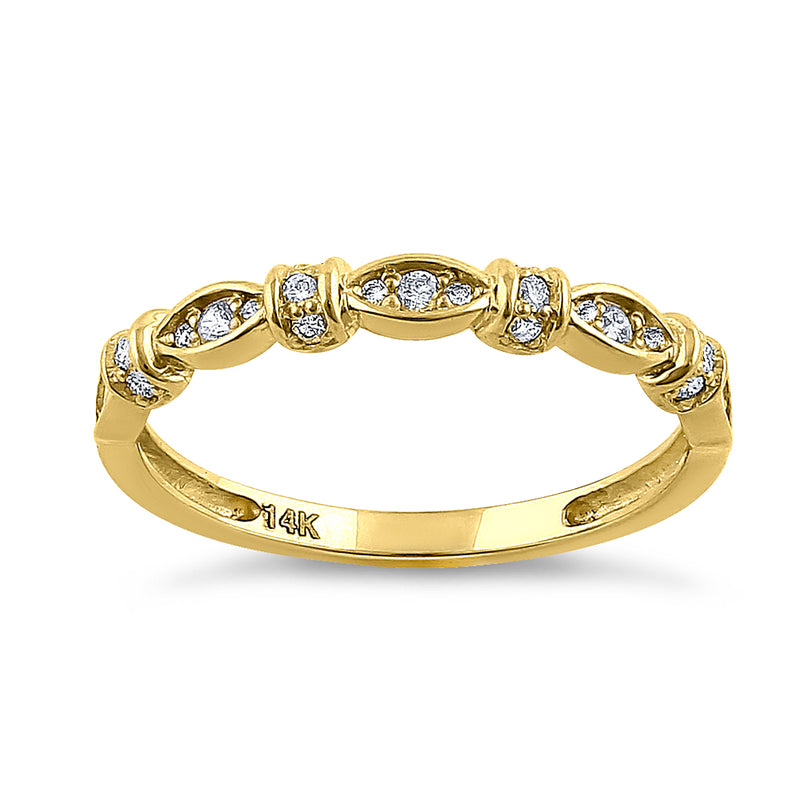 Solid 14K Yellow Gold Half Eternity Round Marquise Pattern Diamond Ring