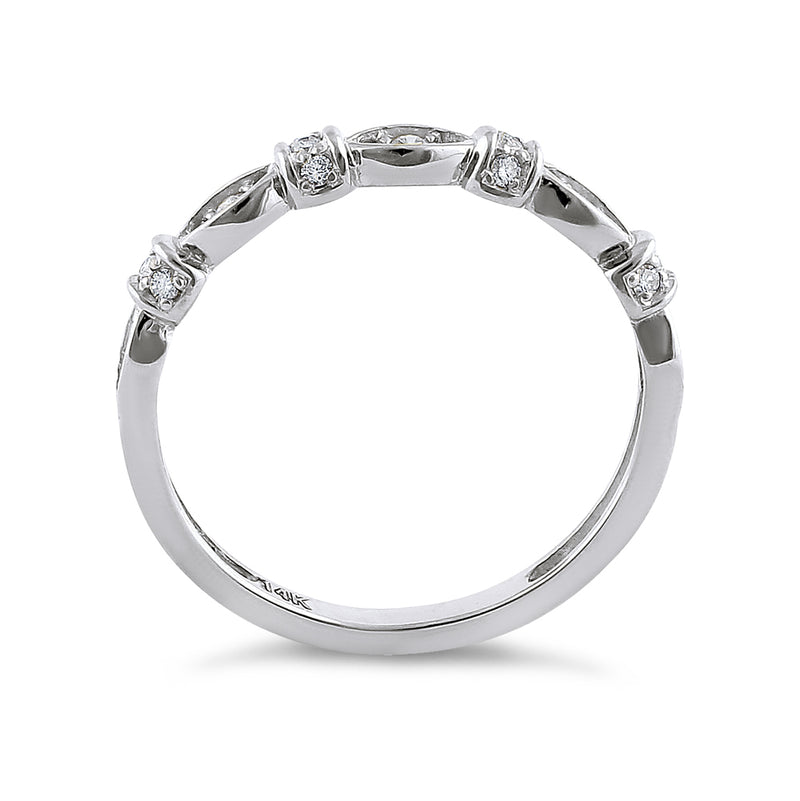 Solid 14K White Gold Half Eternity Round Marquise Pattern Diamond Ring