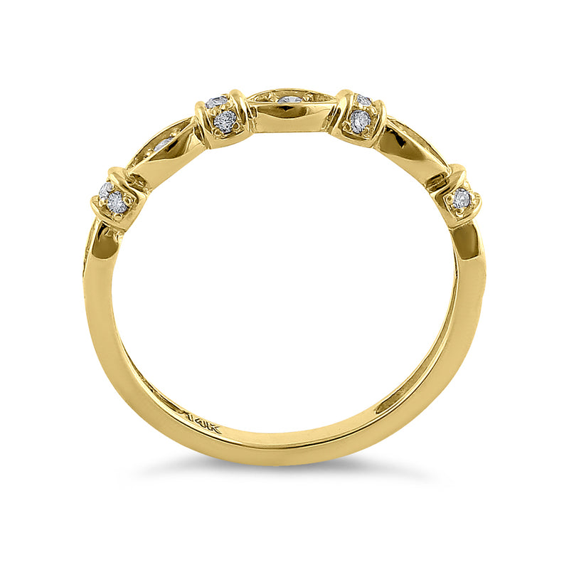 Solid 14K Yellow Gold Half Eternity Round Marquise Pattern Diamond Ring