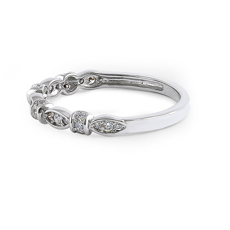 Solid 14K White Gold Half Eternity Round Marquise Pattern Diamond Ring