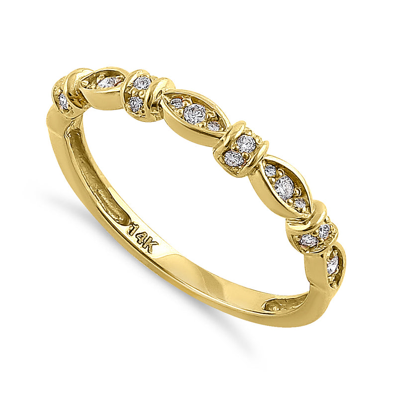 Solid 14K Yellow Gold Half Eternity Round Marquise Pattern Diamond Ring