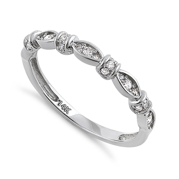 Solid 14K White Gold Half Eternity Round Marquise Pattern Diamond Ring