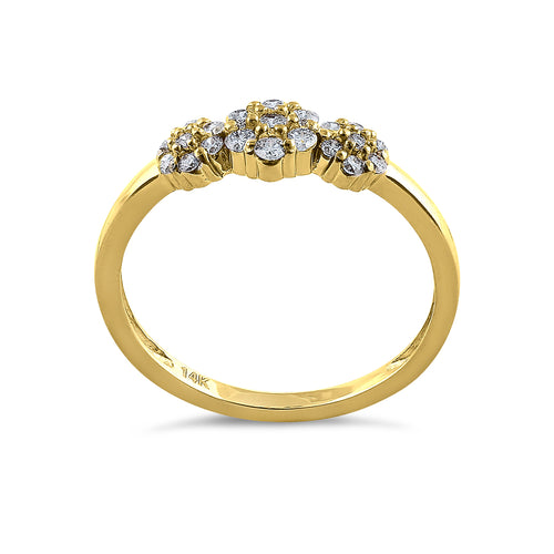 Solid 14K Yellow Gold Flower Cluster Diamond Ring