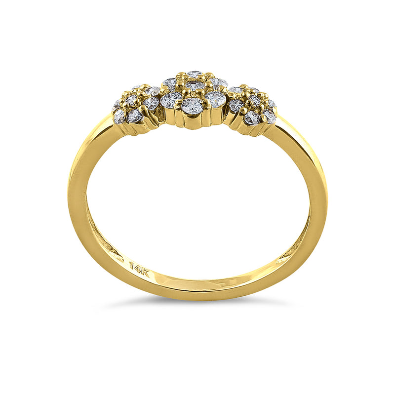 Solid 14K Yellow Gold Flower Cluster Diamond Ring