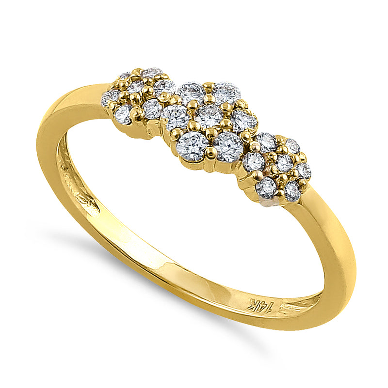 Solid 14K Yellow Gold Flower Cluster Diamond Ring