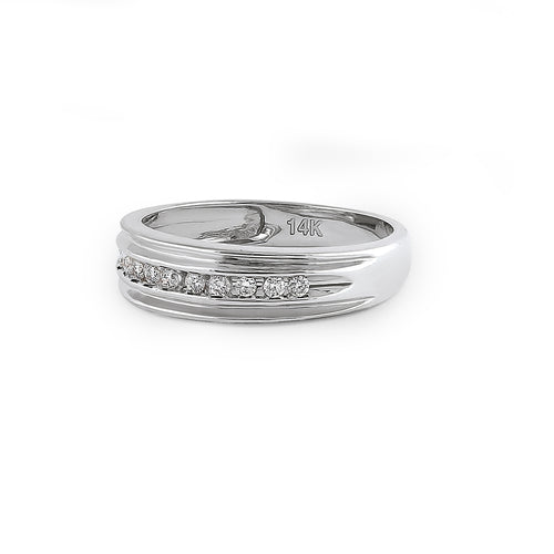 Solid 14K White Gold Half Eternity Men's 0.21 ct. Diamond Band