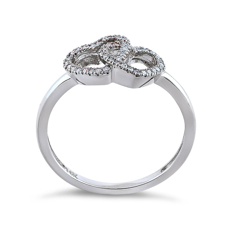 Solid 14K White Gold Double Heart 0.15 ct. Diamond Ring