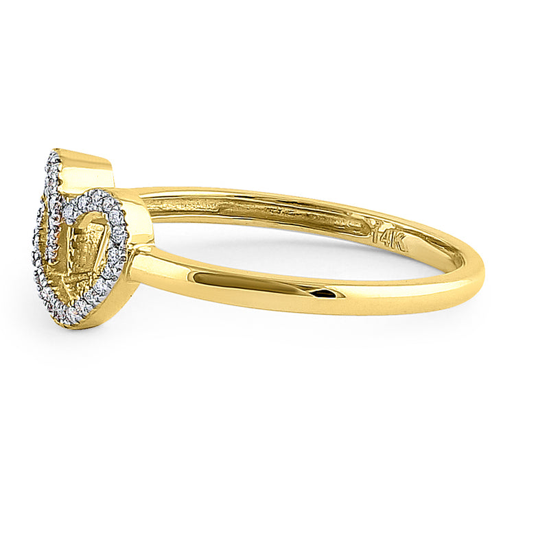 Solid 14K Yellow Gold Double Heart 0.15 ct. Diamond Ring