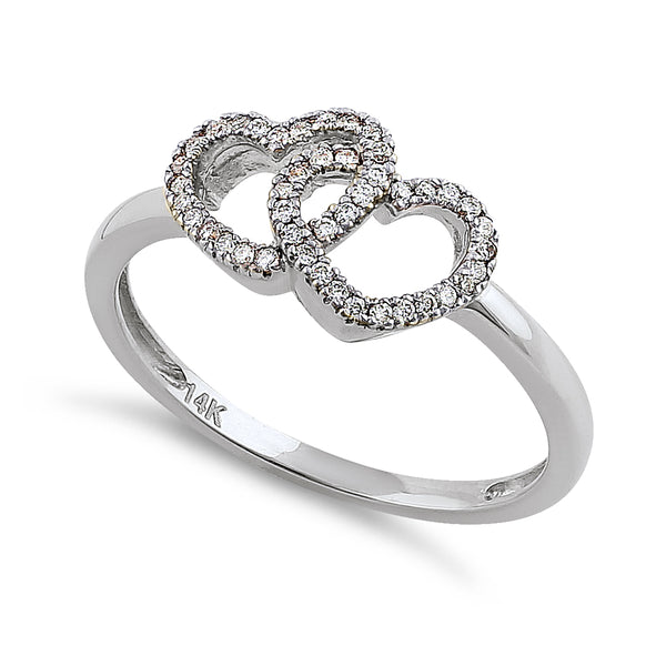 Solid 14K White Gold Double Heart 0.15 ct. Diamond Ring