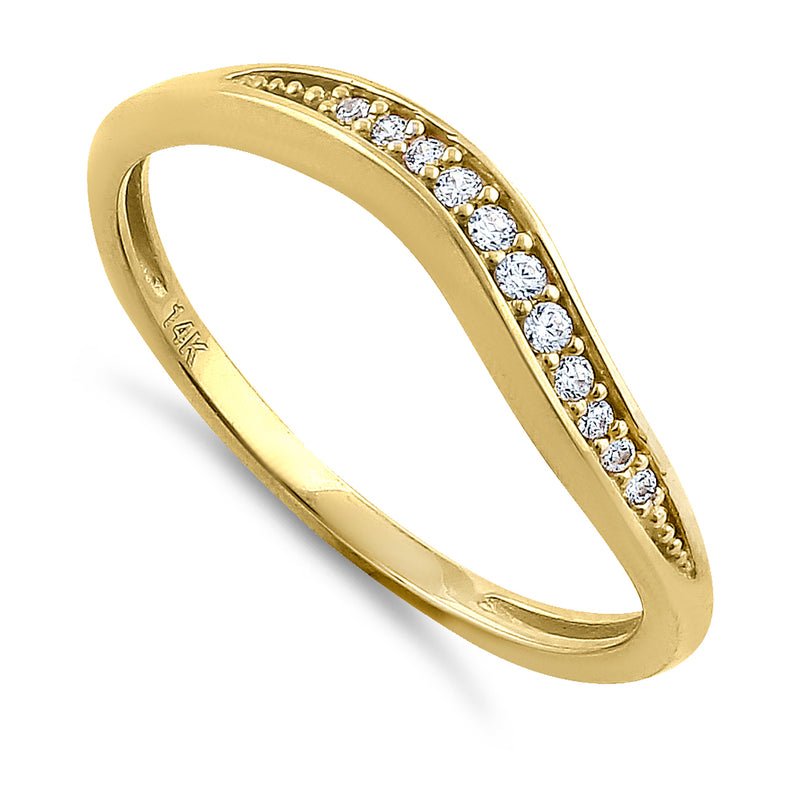 Solid 14K Yellow Gold Curve Diamond Ring
