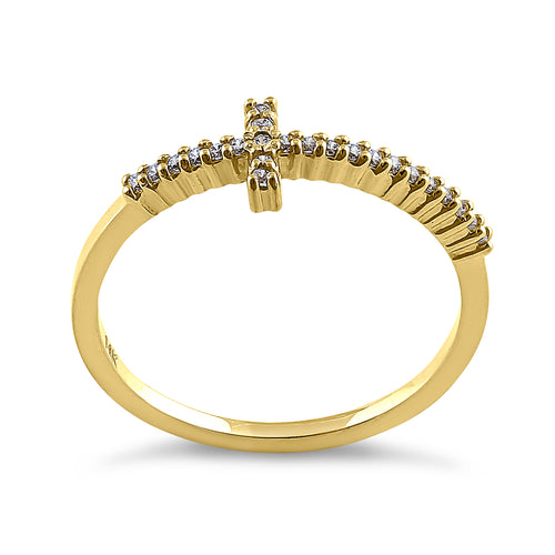 Solid 14K Yellow Gold Cross 0.13 ct. Diamond Ring