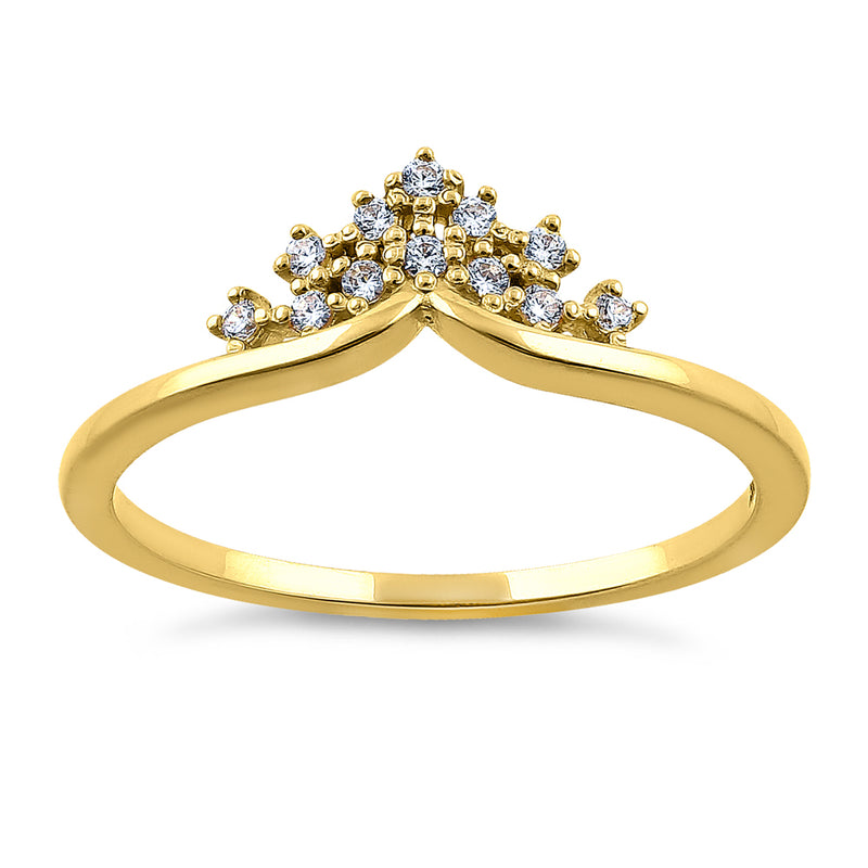 Solid 14K Yellow Gold Crown 0.12 ct. Diamond Ring