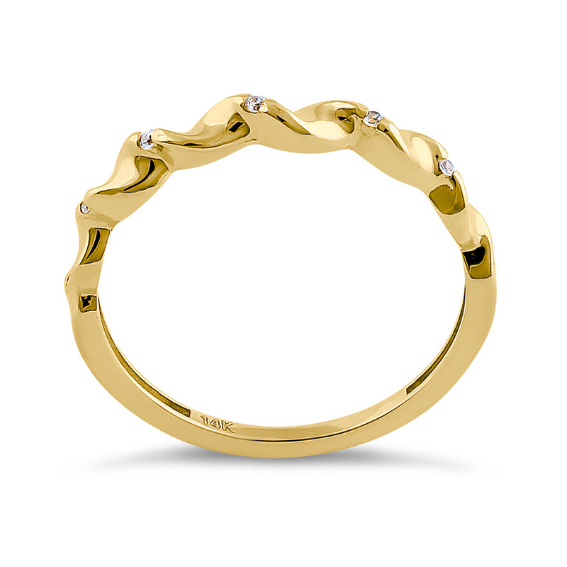 Solid 14K Yellow Gold Wave Twist Diamond Ring