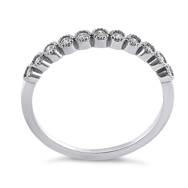 Solid 14K White Gold Classic Row Diamond Ring