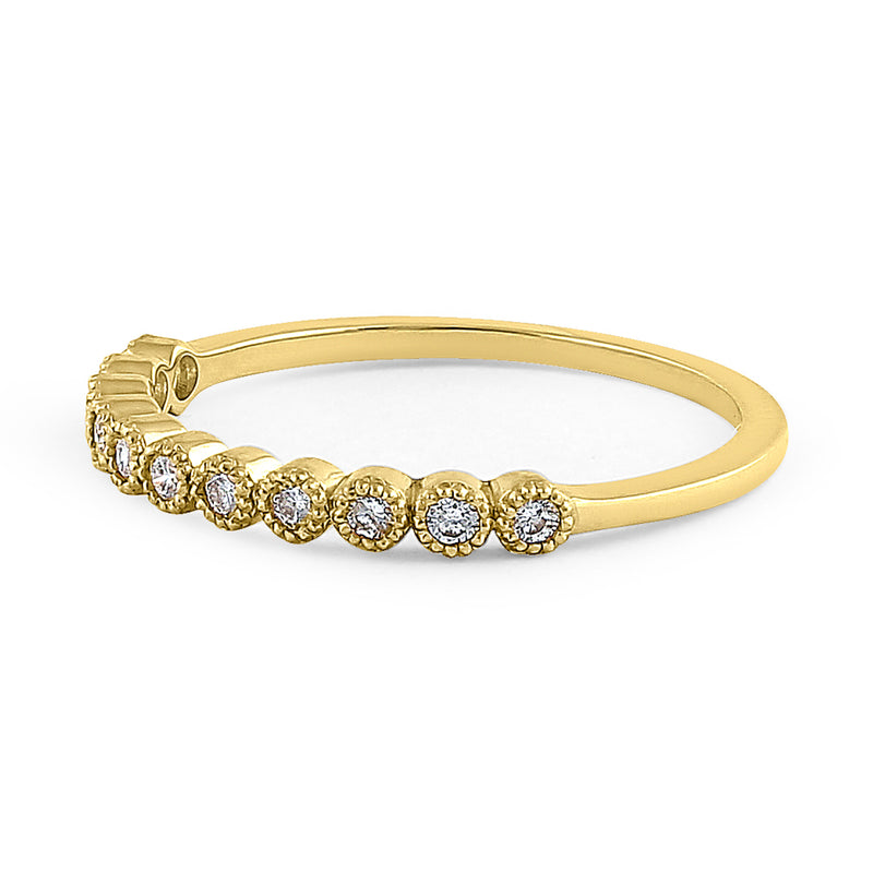 Solid 14K Yellow Gold Classic Row Diamond Ring