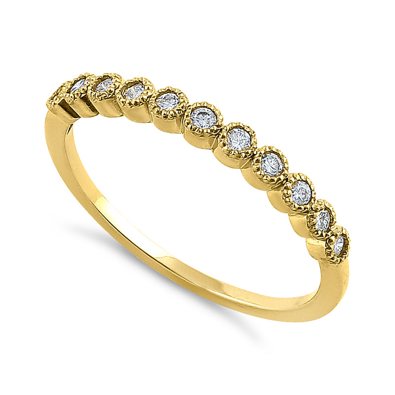 Solid 14K Yellow Gold Classic Row Diamond Ring