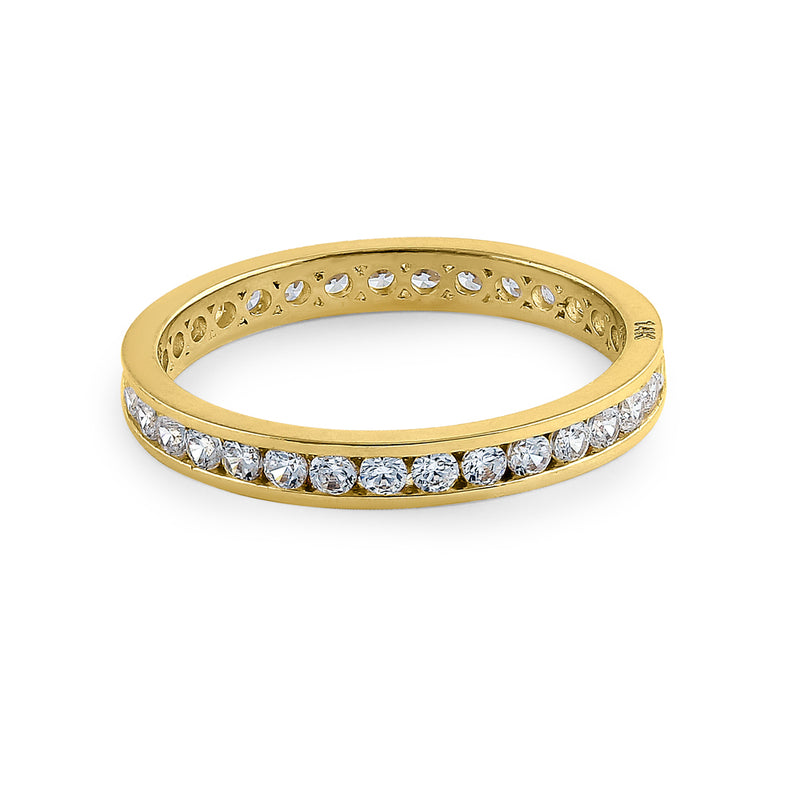 Solid 14K Yellow Gold Stackable Eternity Round Diamond Band