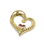 Solid 14K Yellow & Rose Gold Accent Double Heart Diamond Pendant