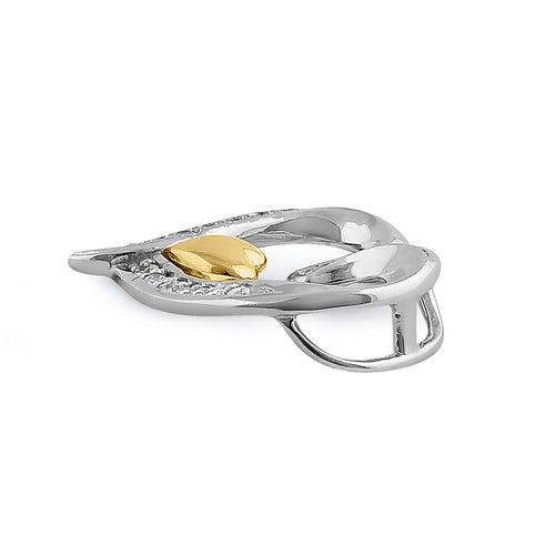 Solid 14K White & Yellow Gold Accent Double Heart Diamond Pendant