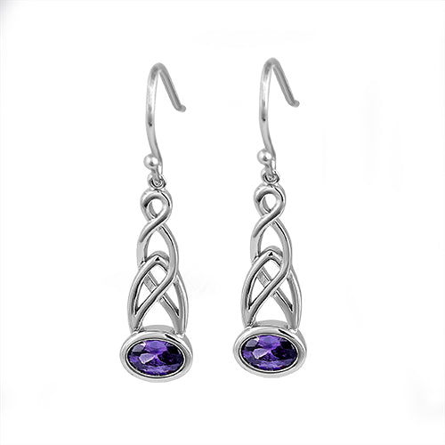 Sterling Silver Oval Amethyst CZ Earrings