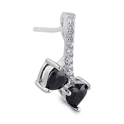 Sterling Silver Cherry Hearts Black CZ Earrings