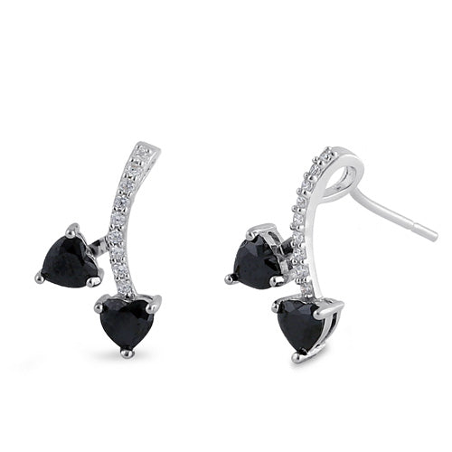 Sterling Silver Cherry Hearts Black CZ Earrings