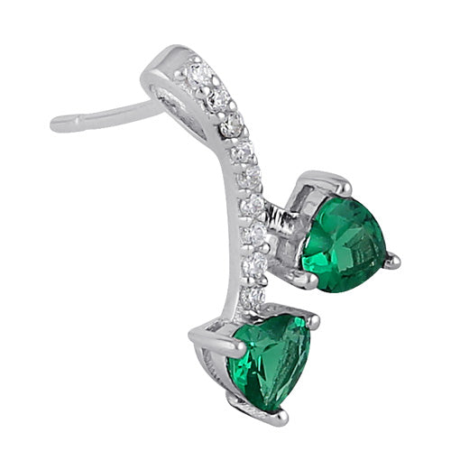 Sterling Silver Cherry Hearts Emerald CZ Earrings