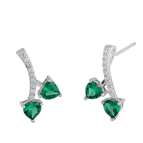 Sterling Silver Cherry Hearts Emerald CZ Earrings