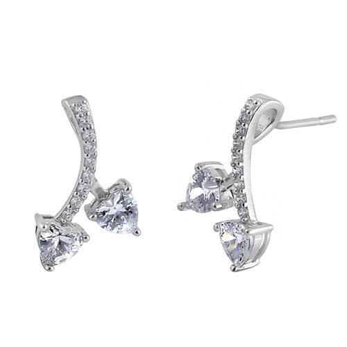 Sterling Silver Cherry Hearts Clear CZ Earrings