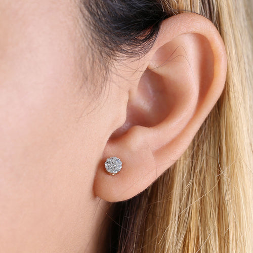 Solid 14K Gold & White Gold Flower 0.25 ct. Diamond Earrings