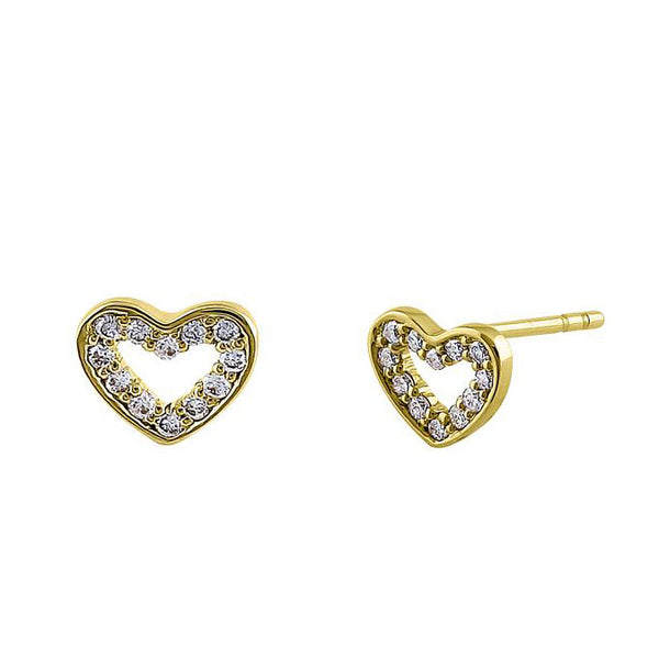 Solid 14K Yellow Gold Heart Diamond Earrings